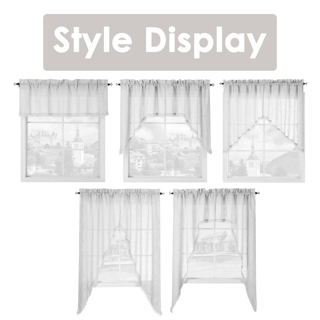 Beda Home Tassel Linen Textured Swag Curtain Valance, Taupe, 36 x 63 in