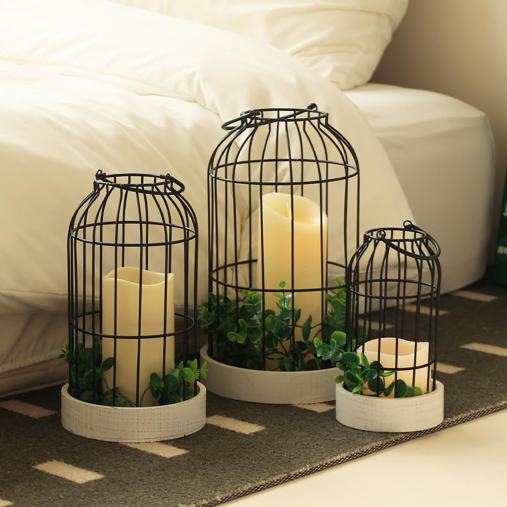 Rustic Farmhouse Lantern Decor Set of 3 Lanterns Decorative Indoor and Outdoor, Fireplace Mantle or Kitchen Dining