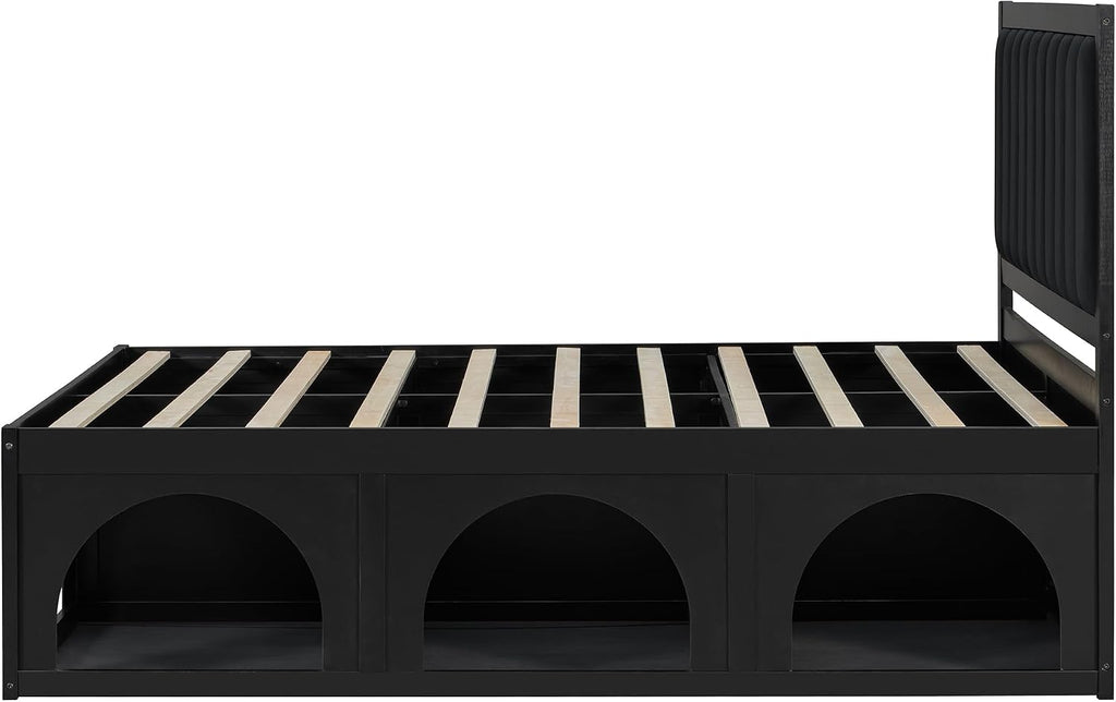 Queen Size Upholstered Platform Bed with Pet Nook, Black