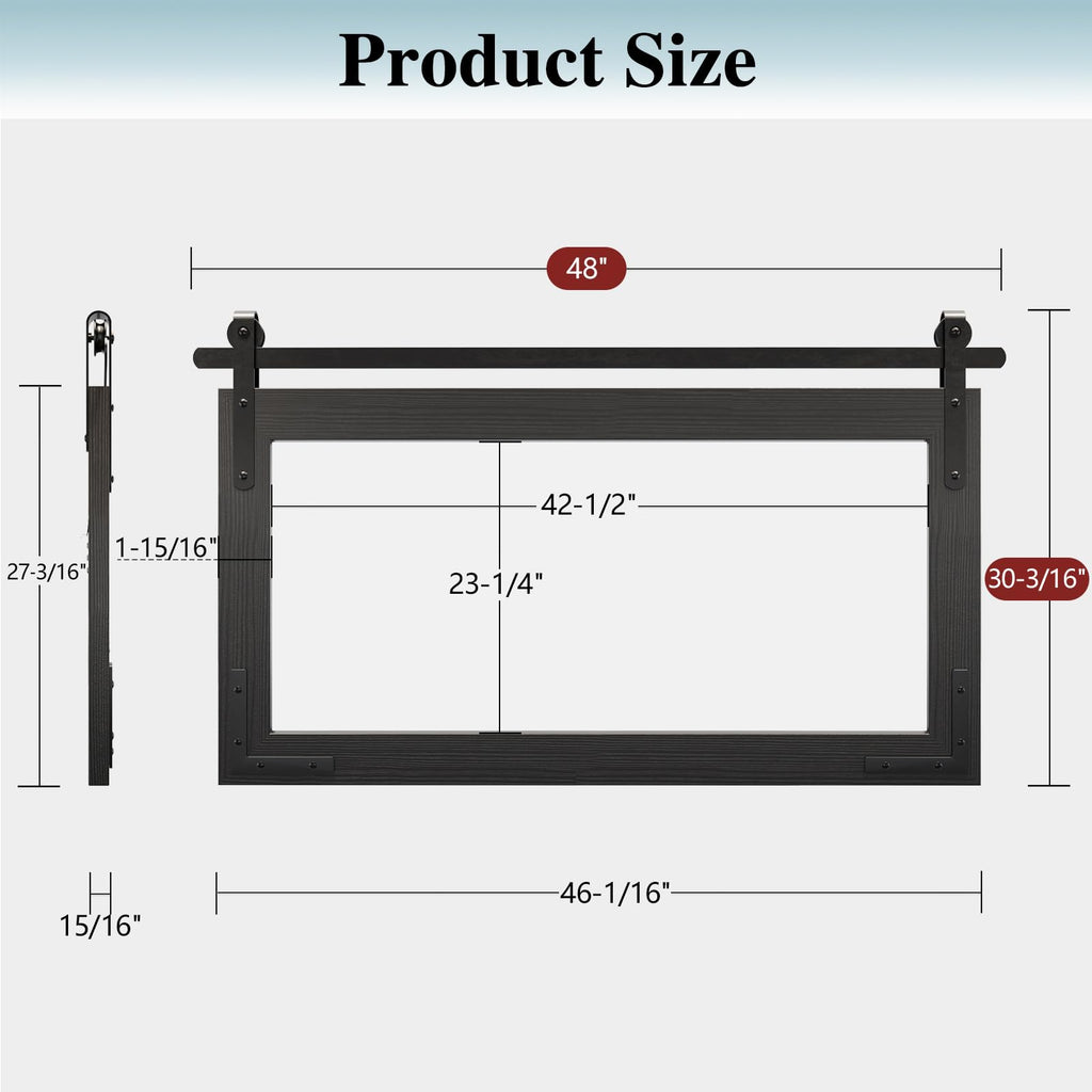 Farmhouse Bathroom Mirror, 48"x30" Black Rustic Bathroom Mirrors