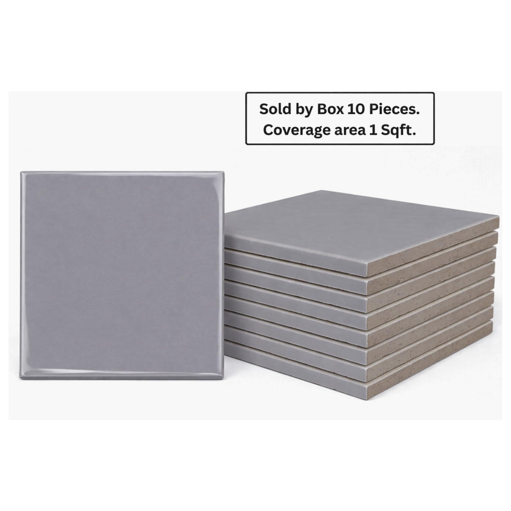 4 in Ceramic Tile Gloss 4 1/4" Box of 10 Pieces Wall and Kitchen Backsplash by - Glossy Finish, Classic Look (Gray)