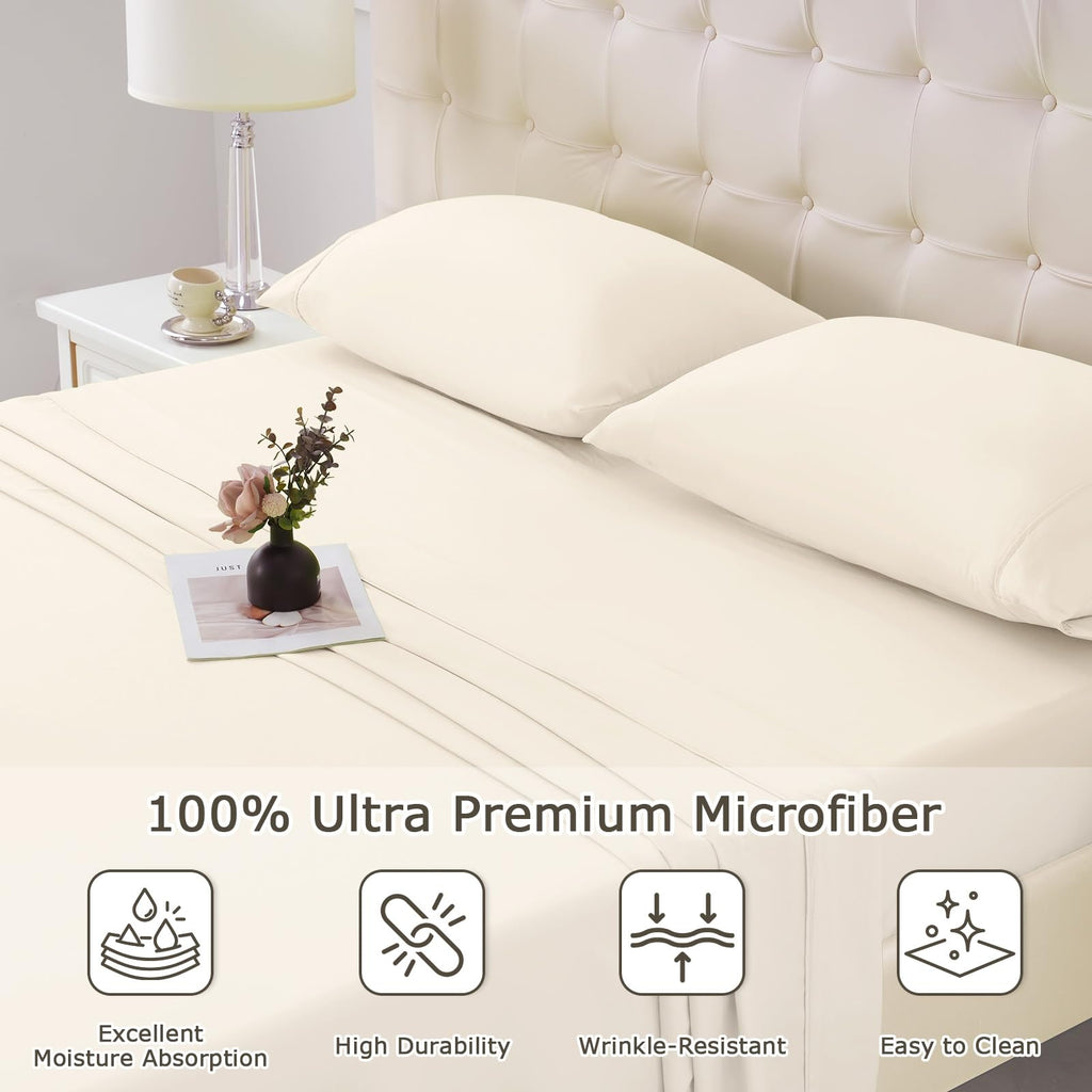 Full Size Bed Sheet Set - 4 Piece Soft Microfiber Sheets with Deep Pockets, Cooling Technology, and Wrinkle-Free