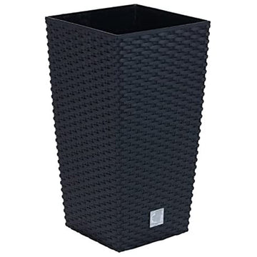 Tall Rattan Plastic Flower Pot Anthracite - 40cm x 40cm x 75cm (LWH) 91.5L Capacity Planter Suitable for Indoor and