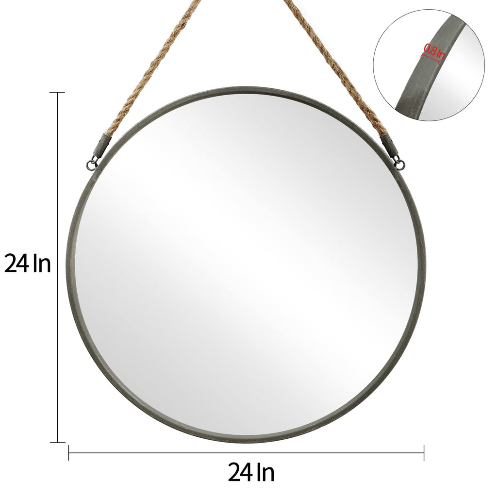 24" Round Hanging Mirror, Circle Wall Mirror with Jute Rope