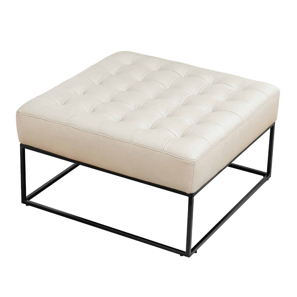 Modern Genuine Leather Square Coffee Table, 30'' Farmhouse Ottoman, Large Vintage Genuine Leather Coffee Tables with