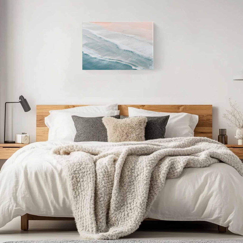 Teal Blue Beach Canvas Print Wall Art - Coastal Ocean Waves Sand - Wall Decor Modern Artwork Paintings Pictures