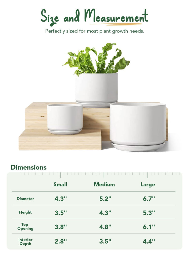 Ceramic Pots for Plants, 4.3+5.3+6.8 Inch, Set of 3, White