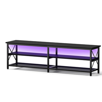 Modern 71 inch Metal TV Stand with LED Lights for 50 55 60 65 70 75 80 Inch TVs, 3 Tier Television Stands with