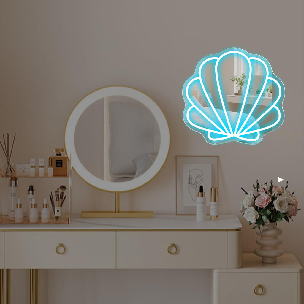 Seashell Mirror Neon Sign - Ice Blue Shell Led Light Bedroom