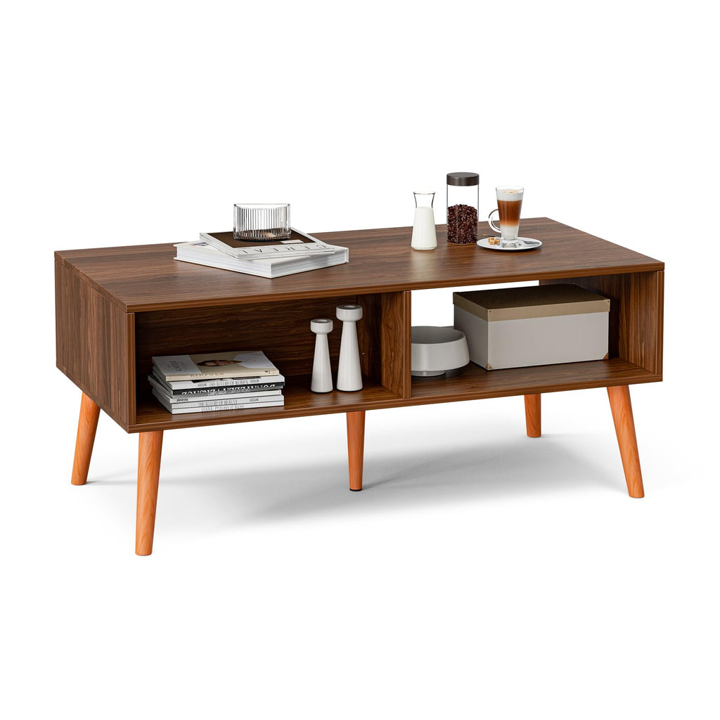 Rattan Coffee Table with Drawer, Mid-Century, Walnut