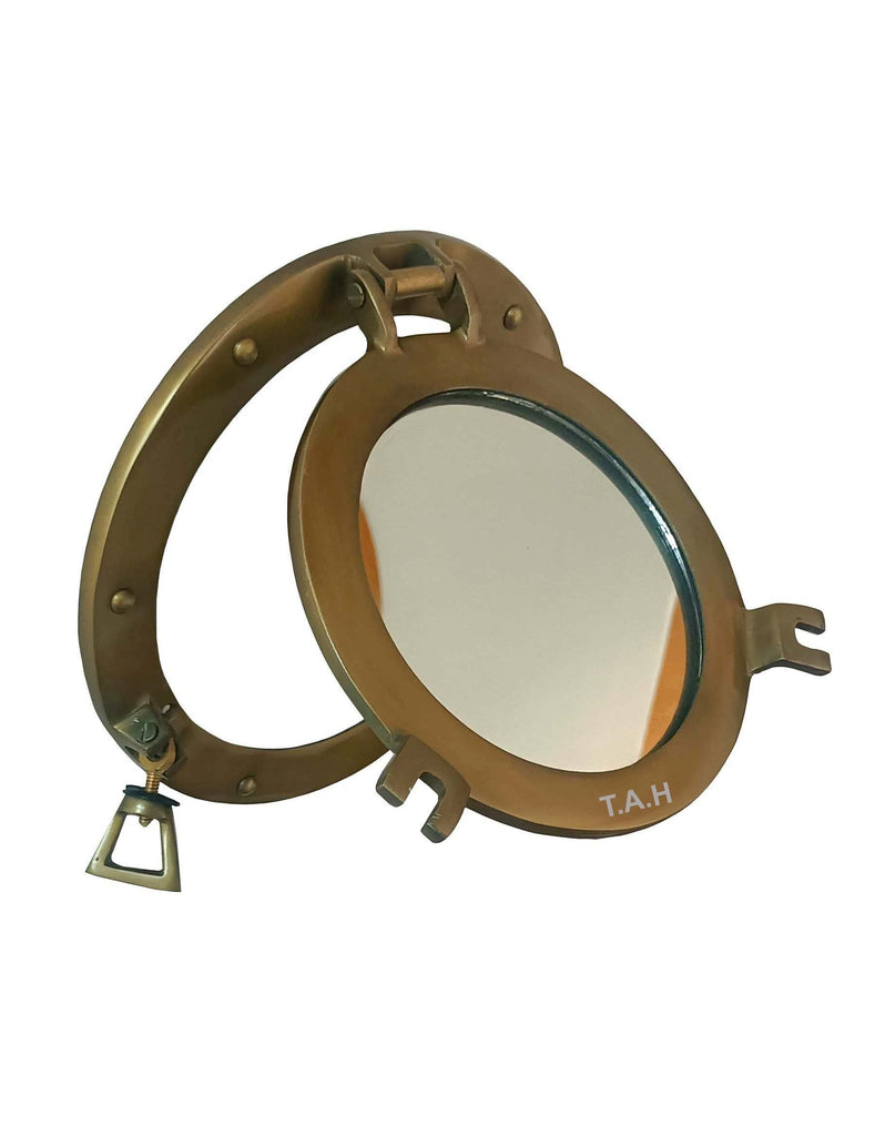 Antique Brass 9 Inch Mirror Porthole Wall Hanging Nautical Home Decorative Gift