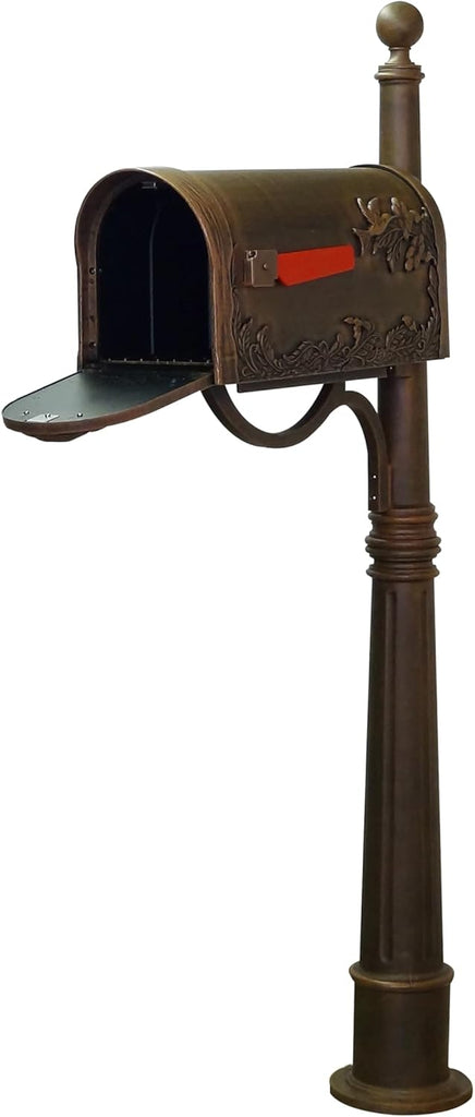 Hummingbird Curbside Mailbox with Ashland Post - Copper Mailbox with Aluminum Post