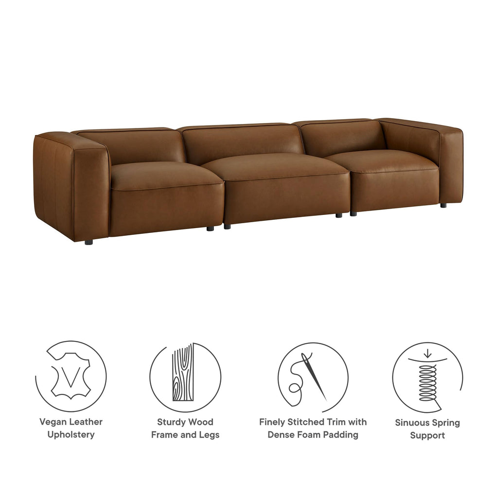 Auren Vegan Leather 3 Piece Modular Sofa in Coffee - Faux Leather 3 Seater Couch - Comfy Mid Century Modern PU