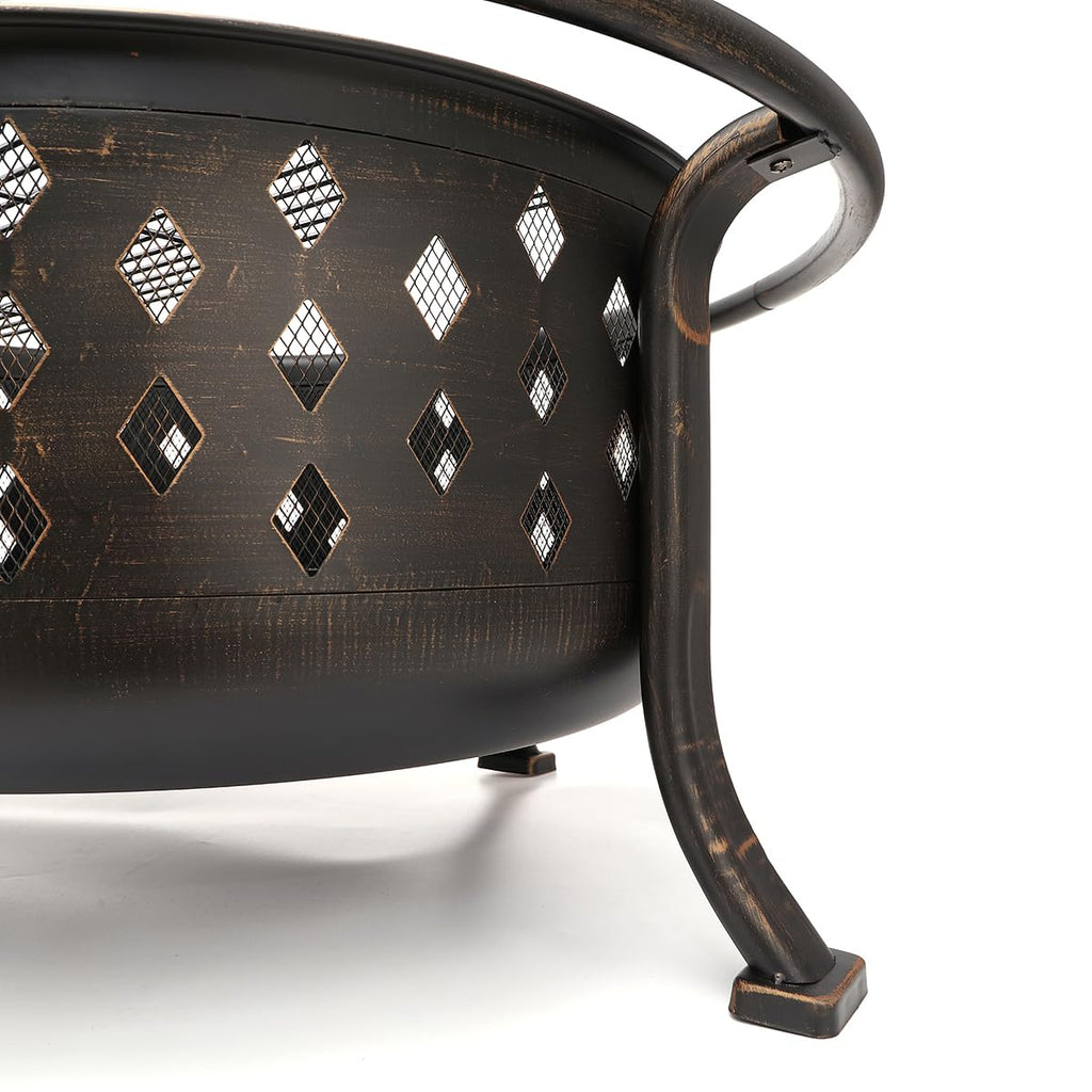 36 Inch Fire Pits for Outside Outdoor Wood Burning Firepit with BBQ Grate Large Heavy Duty Steel Firepit Bowl Bonfire