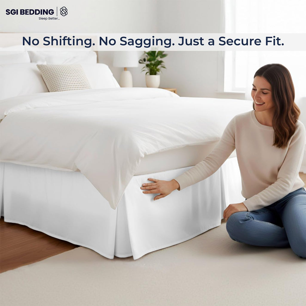 13 inch Drop Bed Skirt Full Size - Platform Style with Secure Fit, Classic Tailored Look, Elegant Pleated Style Dust
