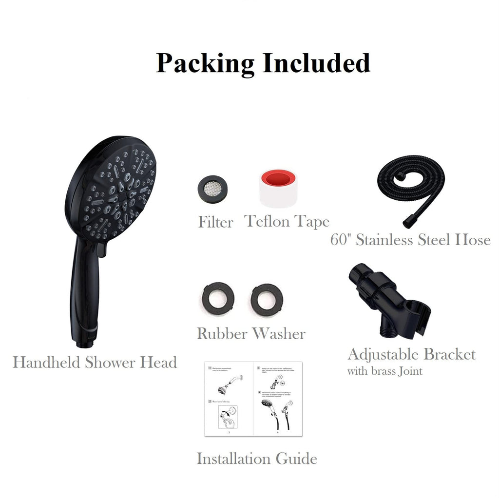 Matt Black Shower Head with Handheld Spray High Pressure-Multifunction Strong Flow Rain Massage Showerhead with Extra