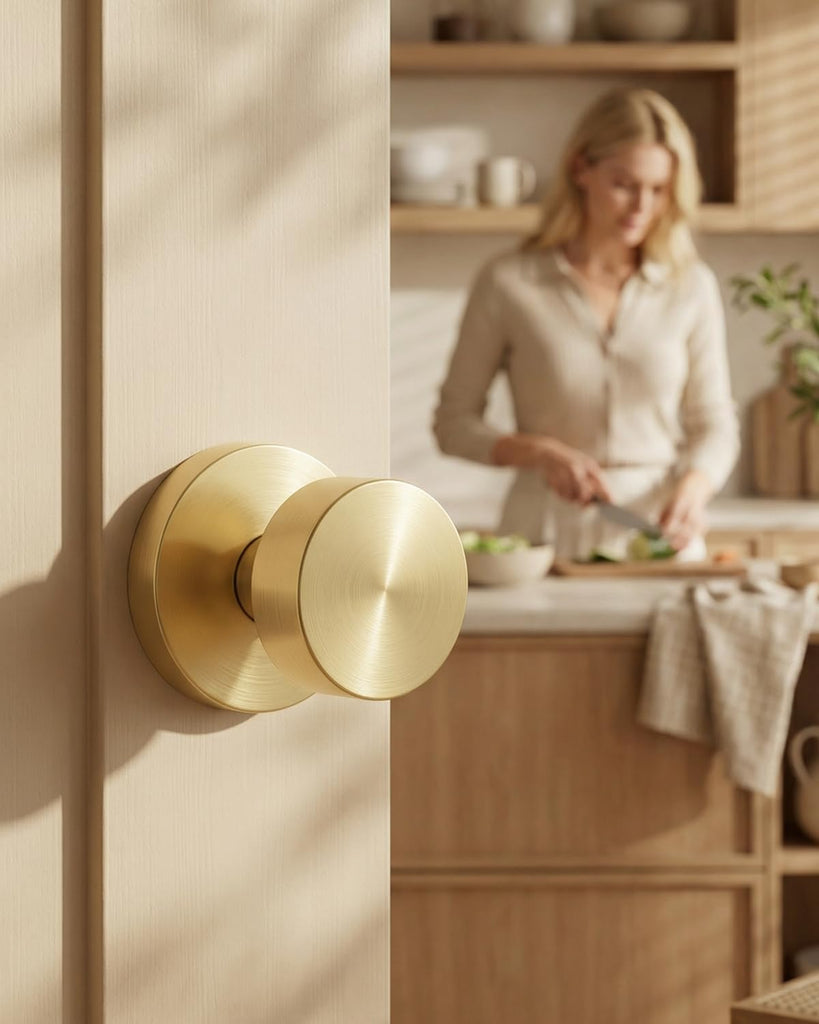 Gold Closet Door Knobs, Zinc Alloy Brushed Gold Passage Door Knob, Interior Door Knob , Closets