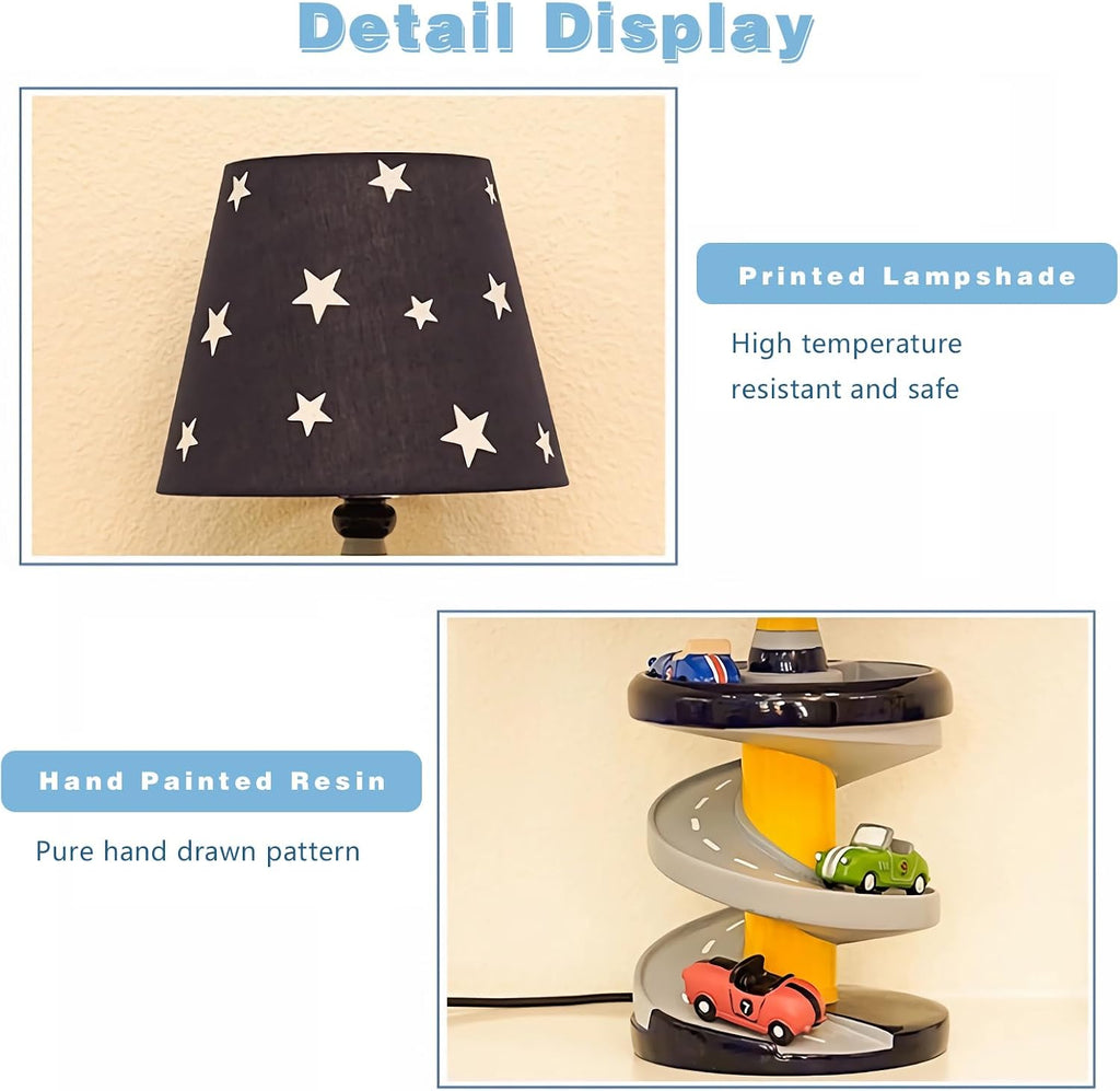 Table Lamp, Adorable 14 Inch Racing Road Style Kids Desk Lamp, Car Bedside Lamp Ideal for Children's Bedroom Decor
