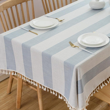 Extra Long Tablecloths 120 Inch Blue and White Striped Cloth Tablecloths for 8 Foot Rectangle Tables (120"x55", Blue)