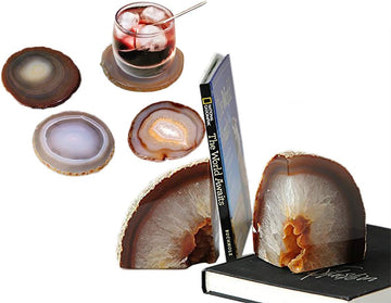 Agate Bookends Nature Crystal Coasters for Drinks Perfect Housewarming Gifts Unique