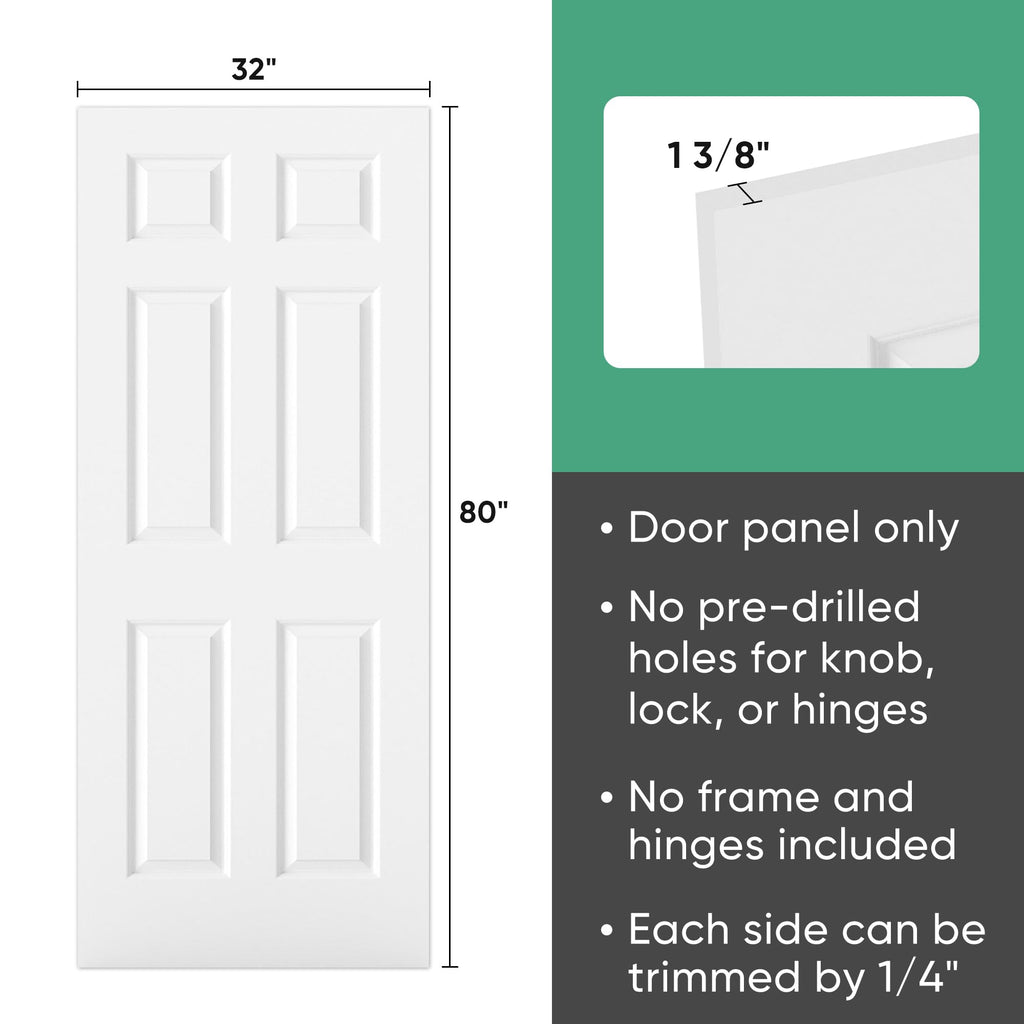 32x80 in Raised 6-Panel White Primed Interior Door Slab