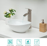 Kichae Oval Vessel Sink 16"x13" Modern Bathroom Vessel Sink Above Counter Egg Oval Shape White Porcelain Ceramic