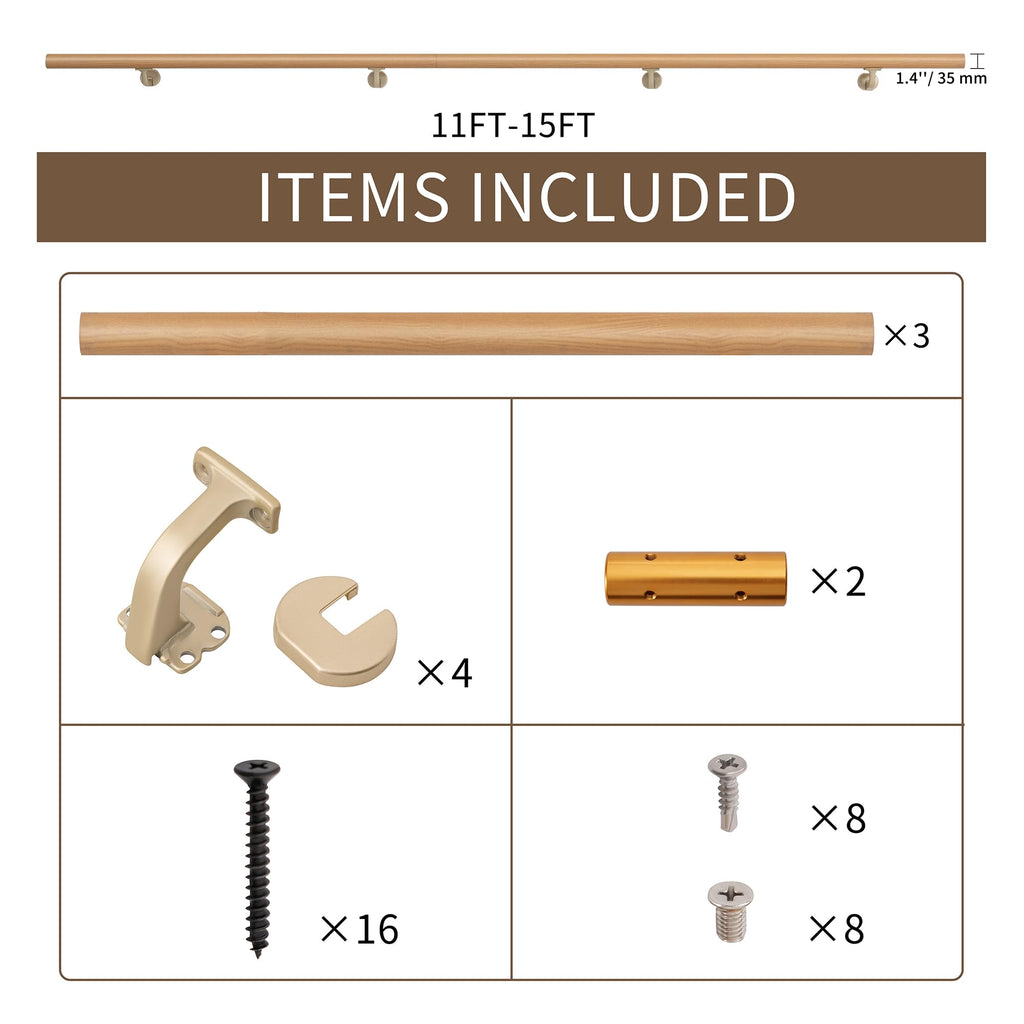 12FT Handrails for indoor&outdoor stairs, deck, slope, Modern Aluminum Handrail Set, Wall-Mounted with Zinc-Alloy