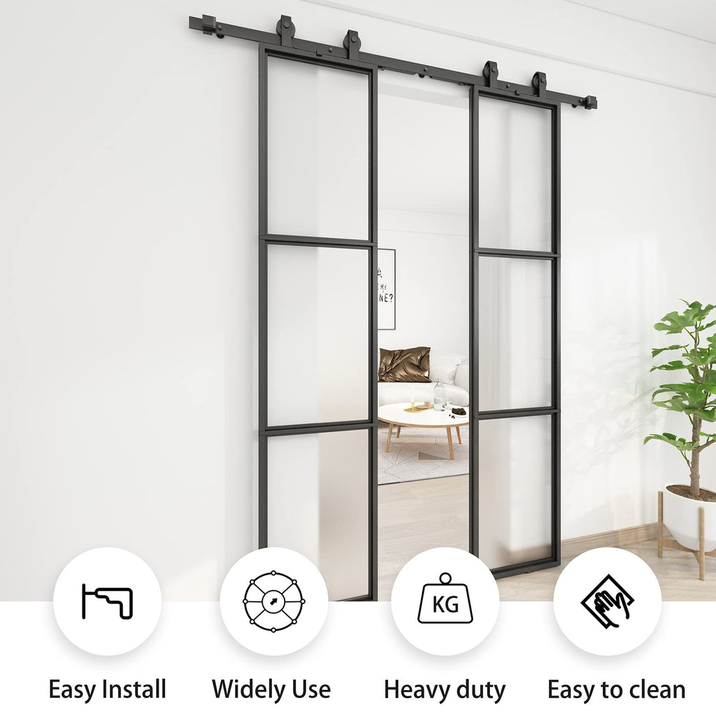 36 x 84 Inch Double Barn Door with 6FT Hardware Kit and Soft Close Mechanism Include, 2 Sets of 18in x 84in 3-Paneled