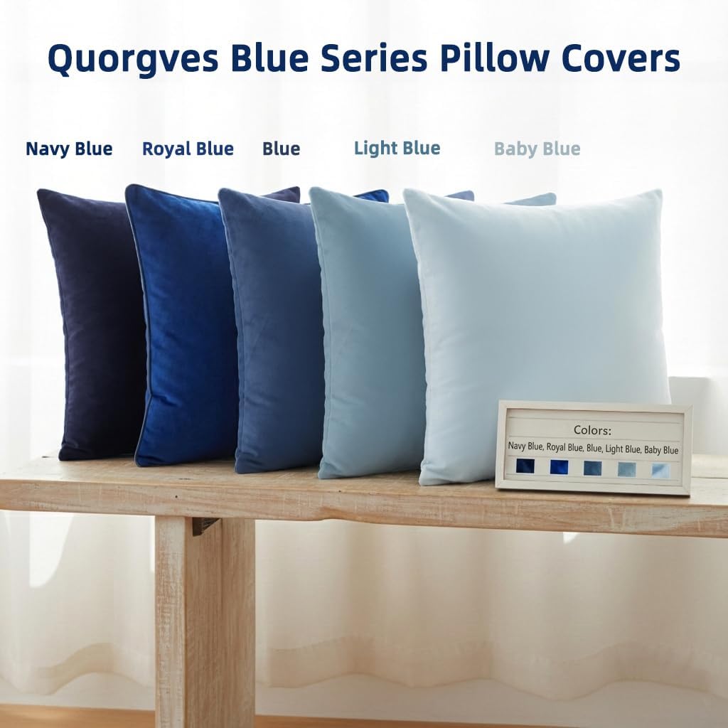 Light Blue Velvet Throw Pillow Covers 18x18 Inch Set of 2 | Covers Only,Ultra-Soft,Hidden Zipper,Easy Care,Decorative