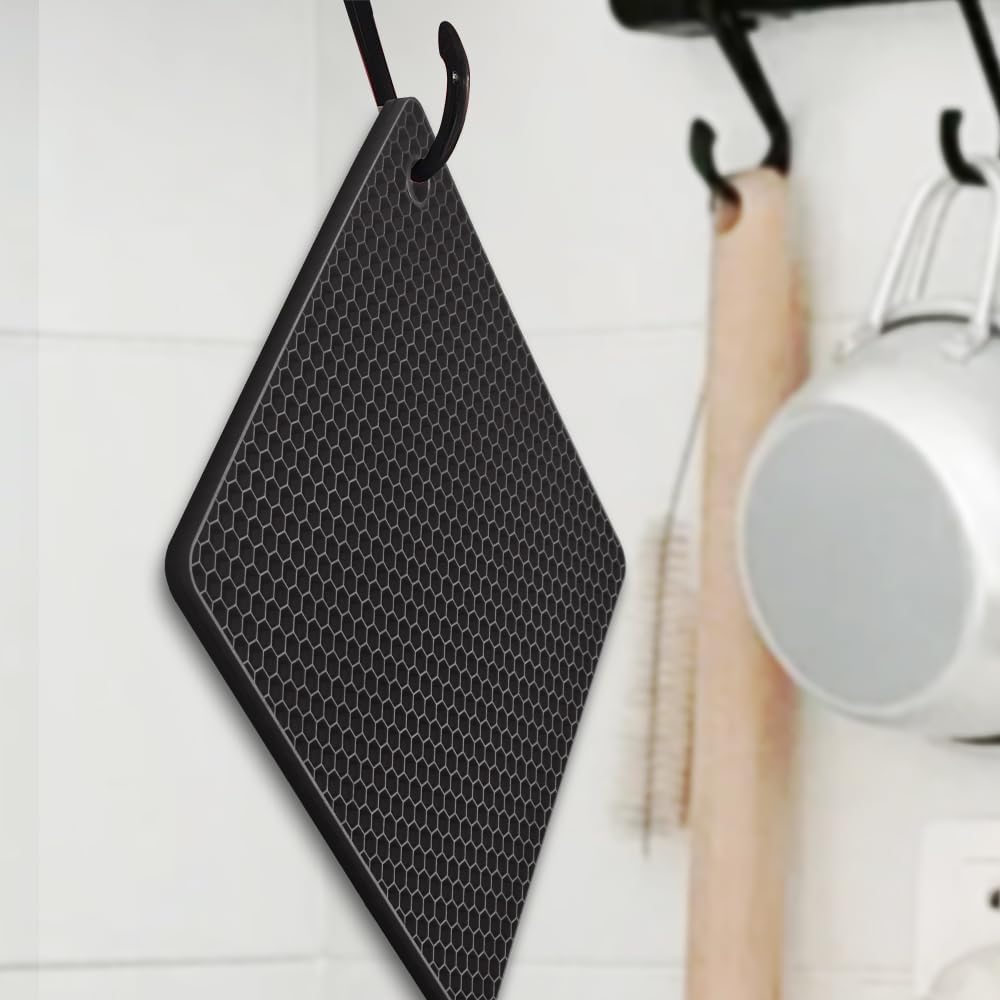 Silicone Square Trivets Mat, 6 Packs Multipurpose Non Slip Heat Resistant Pot Holder-Black