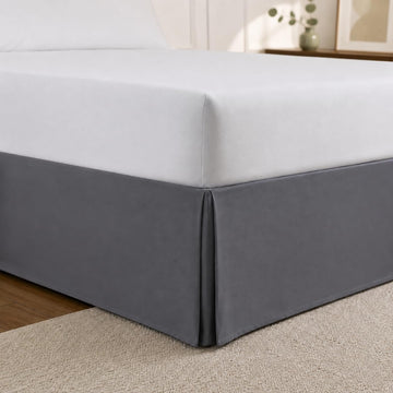 Twin Tailored Pleated Bed Skirt, 14" Drop, Charcoal Gray