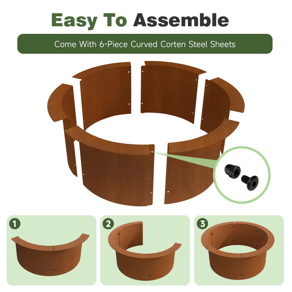 Outdoor Fire Pit Ring-27.5" Outer 23.6" Inter-Round Fire Pit Insert-Corten Steel Firepit Liner Heavy Duty Metal