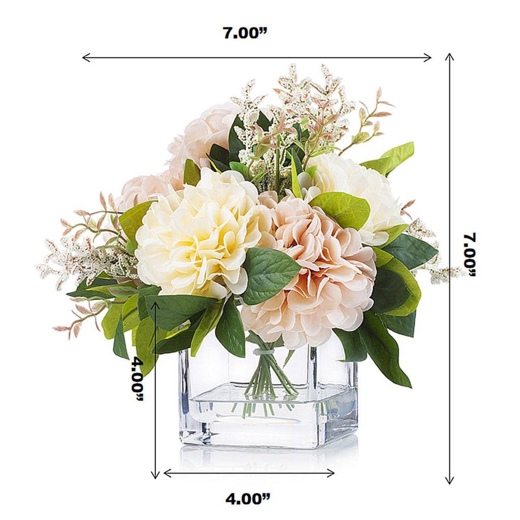 Artificial Silk Flower Arrangement with Vase, Mixed Artificial Silk Dahlia Flower in Vase for Decoration Home Office