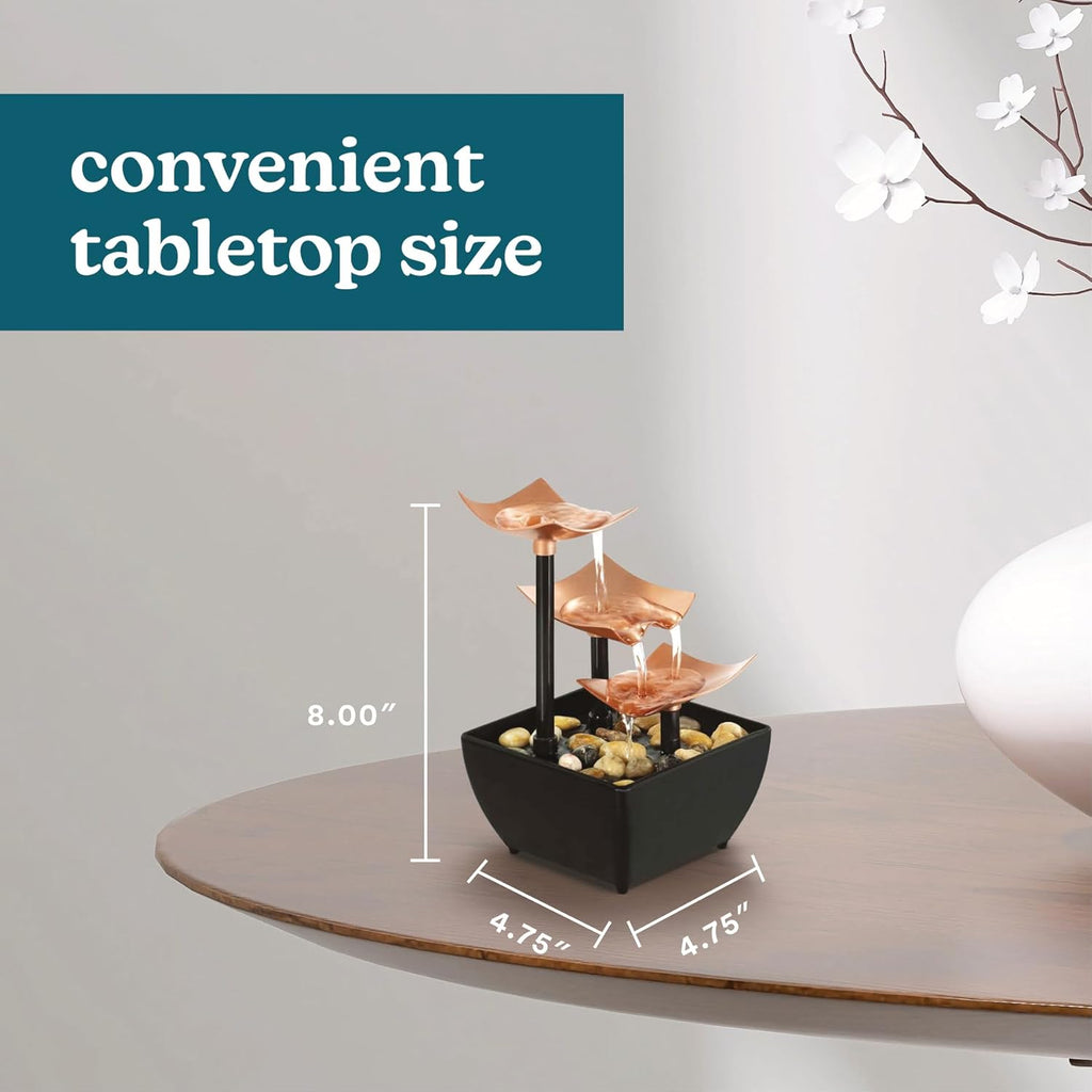 Tabletop Water Fountain, 3 Tier Indoor Waterfall Fountain with Natural River Rocks, Quiet Pump for Relaxation, Zen