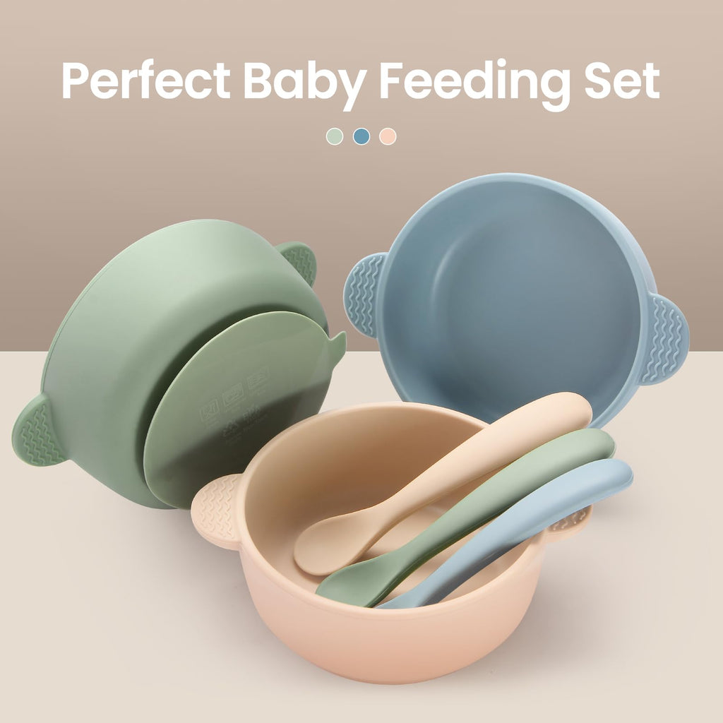 Baby Bowls with Suction and Baby Spoons Set of 3, BPA Free