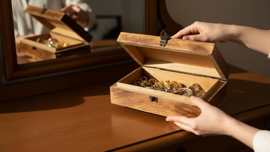 Handmade Wooden Jewelry & Keepsake Box, Decorative Storage Box, 8 x 5 Inch