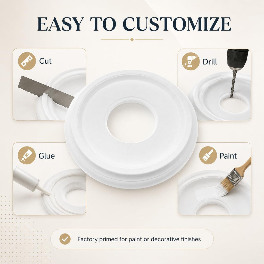 1 Pack Ceiling Medallion, 10 Inch Fan Trim Ring with 4 Inch Opening