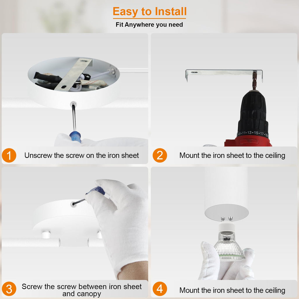 Track Lighting Plug in, LED Track Lighting Fixtures Ceiling Kit, White 4-Light Ceiling Light Plug-in, Wall Light