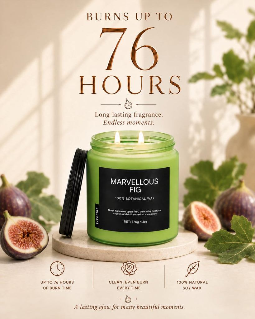 Fig Tree Home Scented Candles, 13oz Organic Soy Wax, 76-Hour Clean Burning, Natural Candles Non Toxic, Earthy &