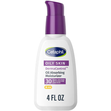 DermaControl Oil Absorbing Moisturizer with SPF 30, For Sensitive, Oily Skin, 4 Fl oz, Absorbs Oil, Reduces Shine, Hydrates, Protects, No Added Fragrance