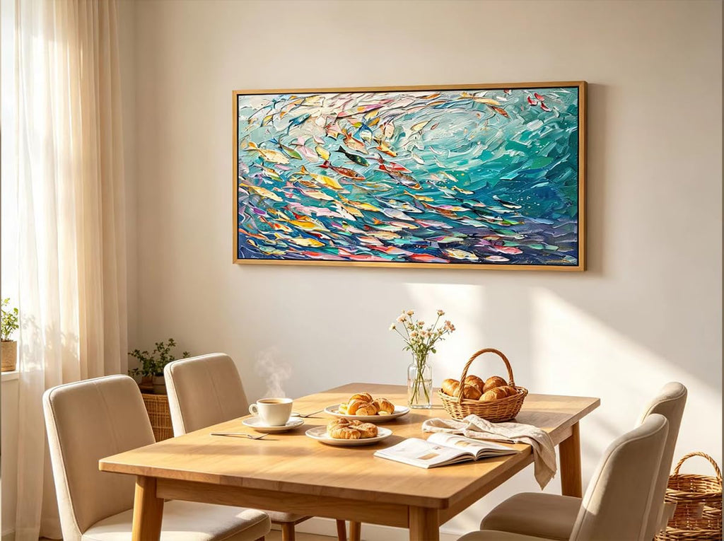 Abstract Ocean Wall Art, Large Framed Textured Print Painting