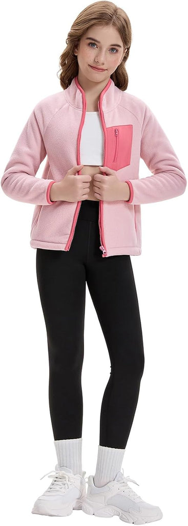 Girls Fleece Jacket Full Zip Up Double Layer Sherpa with Pockets