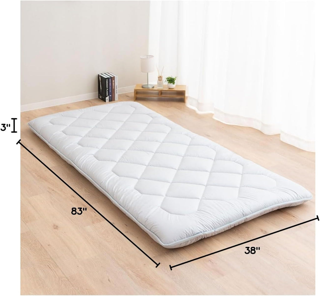 Japanese Floor Futon Mattress Anti-Sag -XL Made in Japan 100% Cotton Chip Foam Gray, Shikibuton Foldable Sleeping