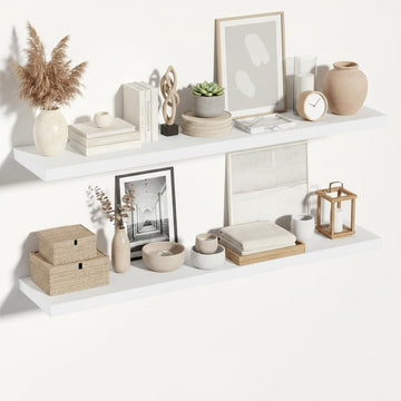 55 Inch White Floating Shelves 12 Deep, 55 X 12 Inch, Set of 2