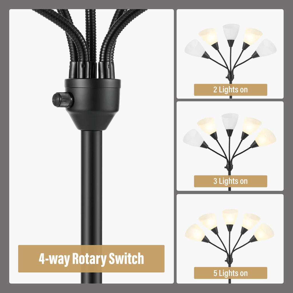 Medusa Floor Lamps Standing Lamps 5 Heads Adjustable Reading Light Large Shade Use E26 A19 Bulb Floor Lamps Bedroom