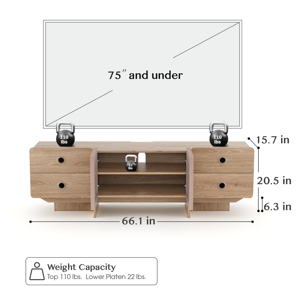 66" Fluted TV Stand, Boho TV Consoles, Modern Entertainment Center with Storage, Media Console Cabinet for 75 inch