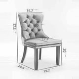 Velvet Dining Chairs Set of 4, Tufted Upholstered Chairs with Nailhead Back and Ring Pull, Solid Wood Legs, Light Grey