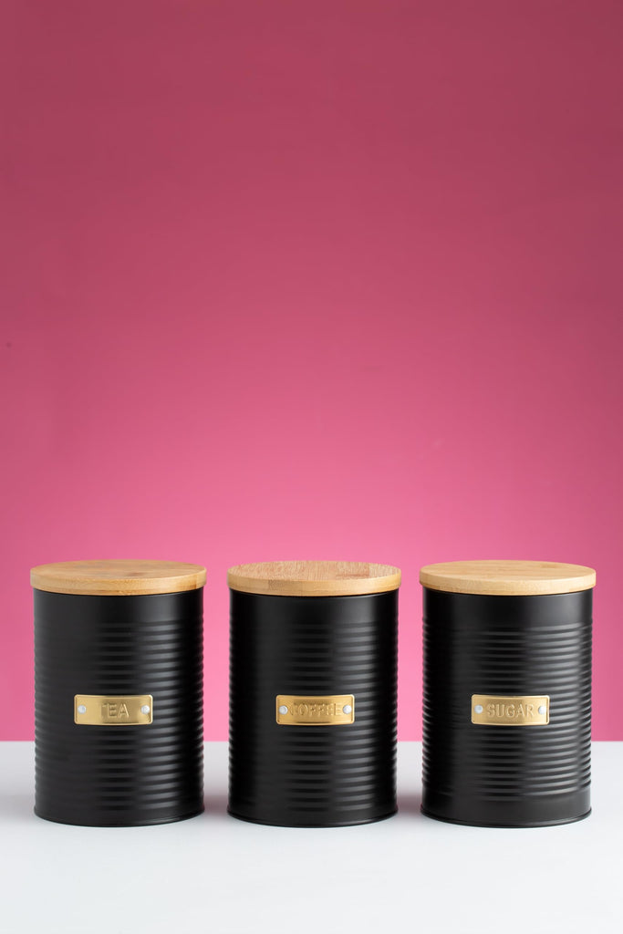 Living Otto Airtight Coffee Storage Canister with Bamboo Lid, 1.4 Litre, Matte Black/Gold