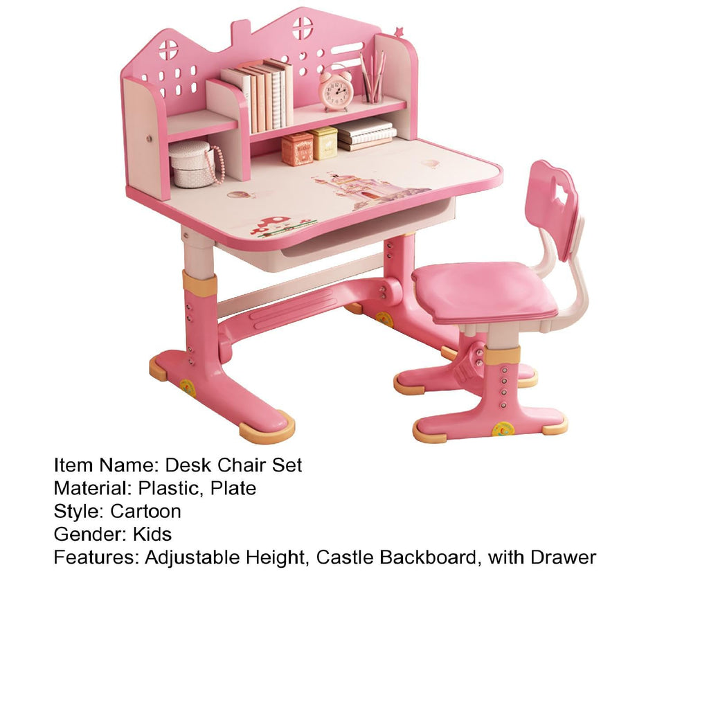 Kids Functional Desk and Chair Set, Height Adjustable Children School Study Desk with Storage Drawer for Boys Girls