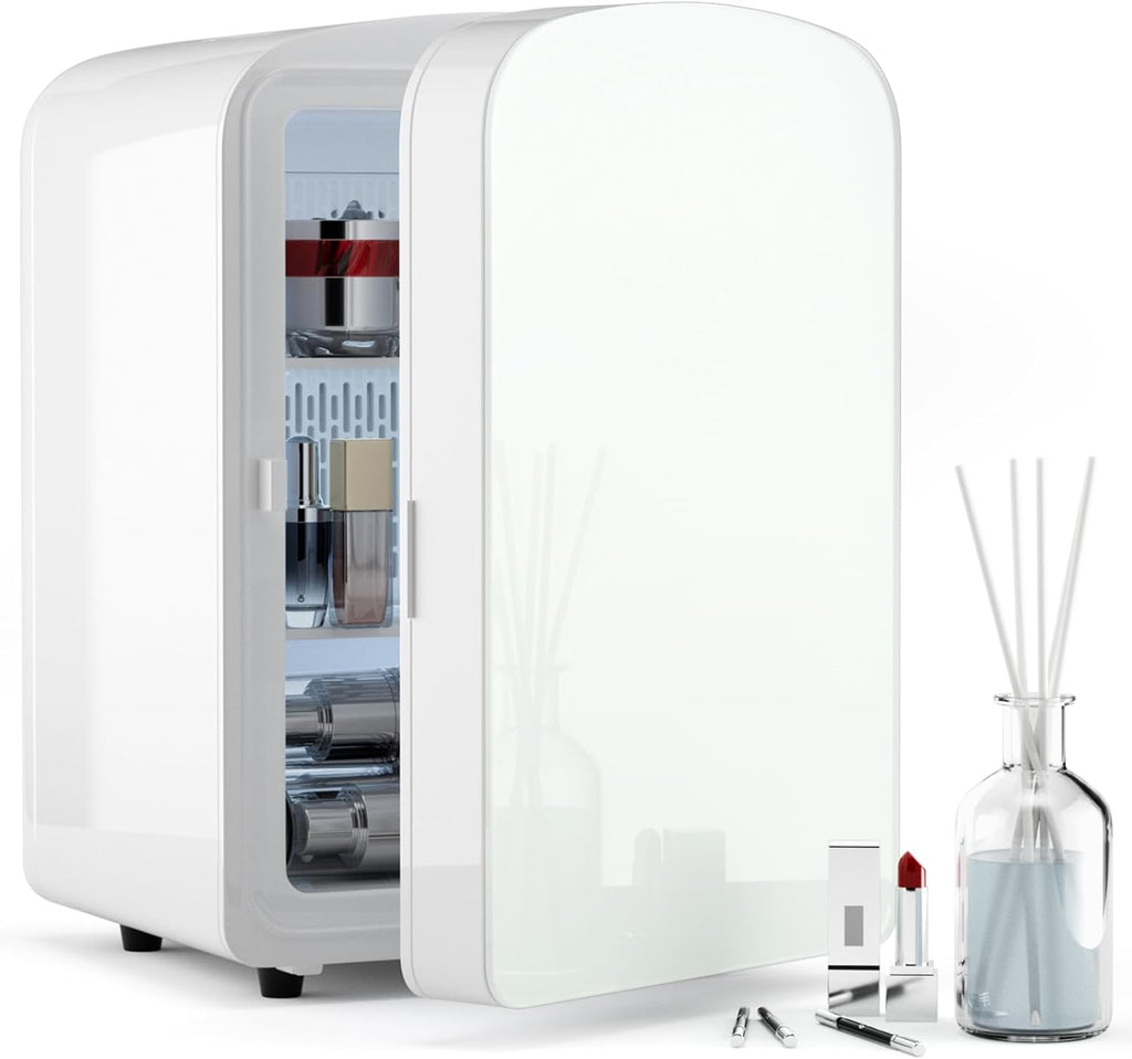 9L Mini Fridge for Bedroom - Car, College Dorm Room & Office Desk 12v Portable Cooler Warmer Skincare, Beauty Makeup